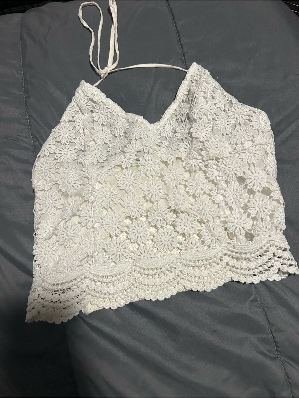 White Lace Crochet Halter Crop Top